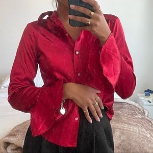 Vintage Red Flare Sleeve Button Up